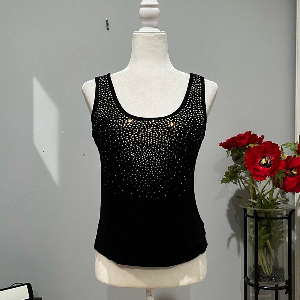 NEW Calvin Klein Ribbed Y2K Embellished Studs Sunburst Bling Scoop Neck Tank Top